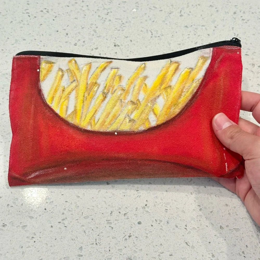 French Fry Pencil Case Beauty/Stationary Bag Handmade Acrylic Paints 7 1/2”L x 5
